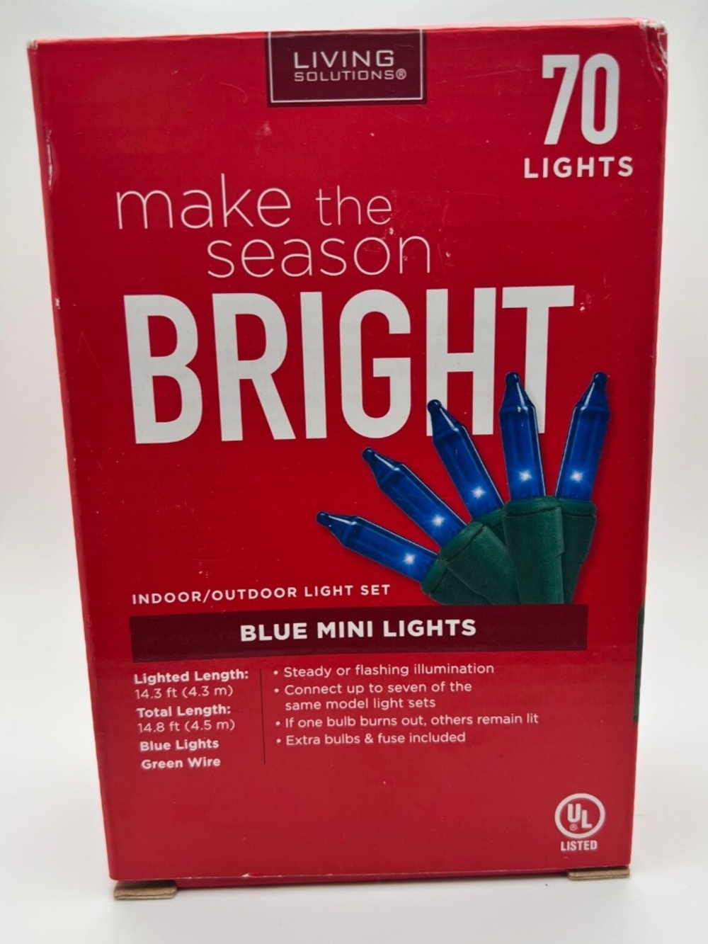 70-Blue Mini Lights Indoor/Outdoor 14.3' New in Box CHRISTMAS LIGHTS